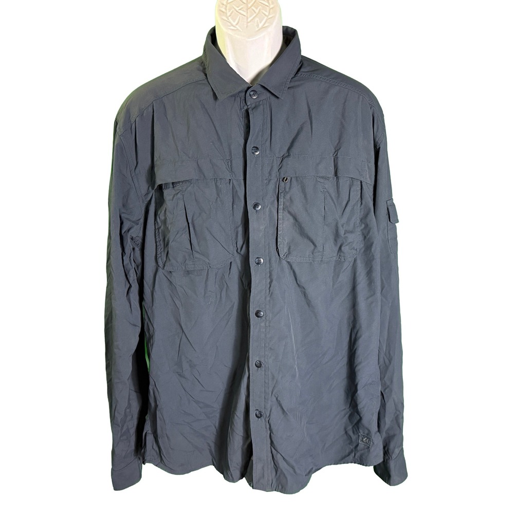 REI Button Down Shirt Mens XL Gray Long Sleeve Vented Hiking Utility Pockets